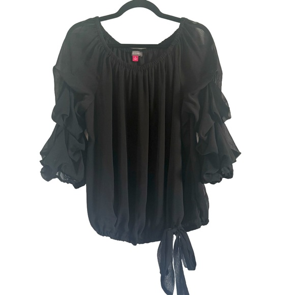 Vince Camuto Ruffle Sleeve Tie Waist Blouse - Picture 12 of 12